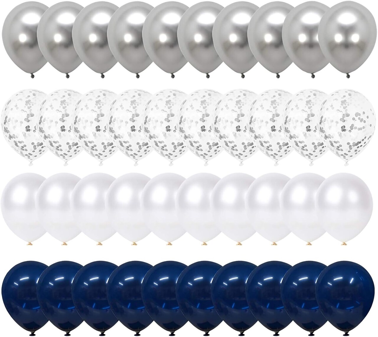 Navy Blue & Silver Confetti Balloons, 50pcs 12" Metallic & Pearl Latex for Party & Wedding Decor